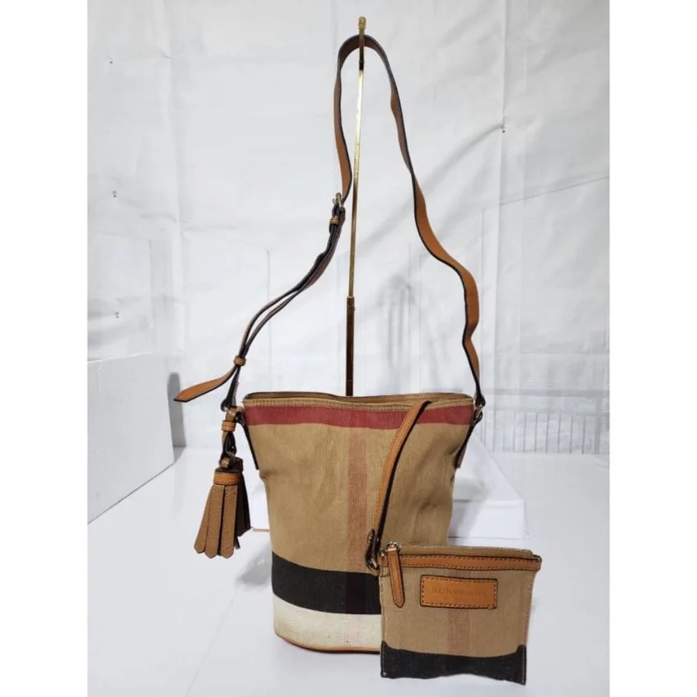 BURBERRY Canvas Mega Check Mini Ashby Hobo Saddle Bag Brown/Beige